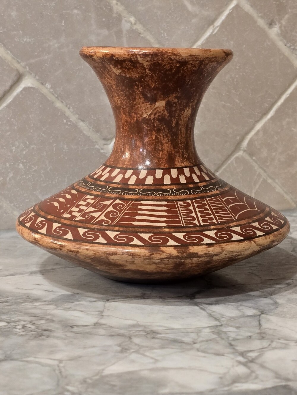 Vintage Hand Painted Pottery Vase South American Sculptural Art Bohemian Global
